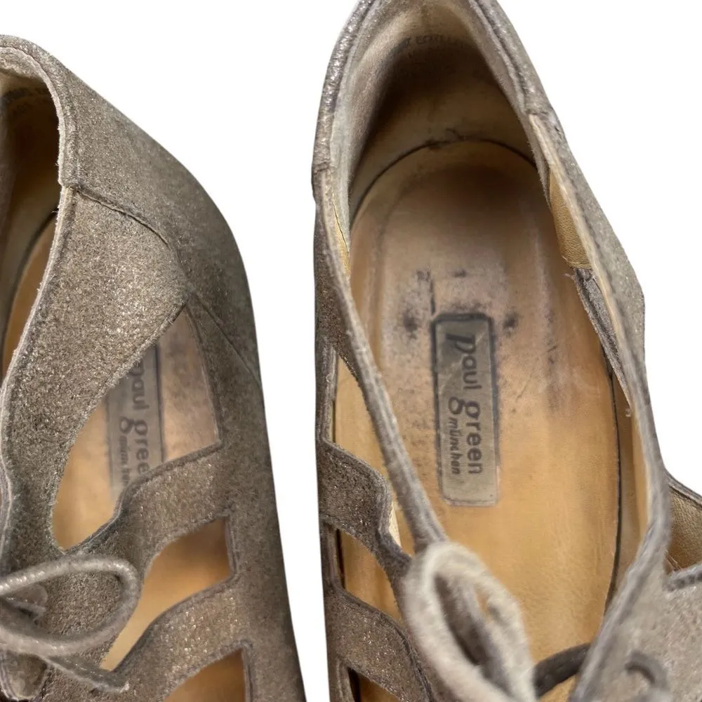 PAUL GREEN Peep Toe Sandal Bootie Metallic Sheen Lace Up Shoes Size 5.5 US 8 - Image 8