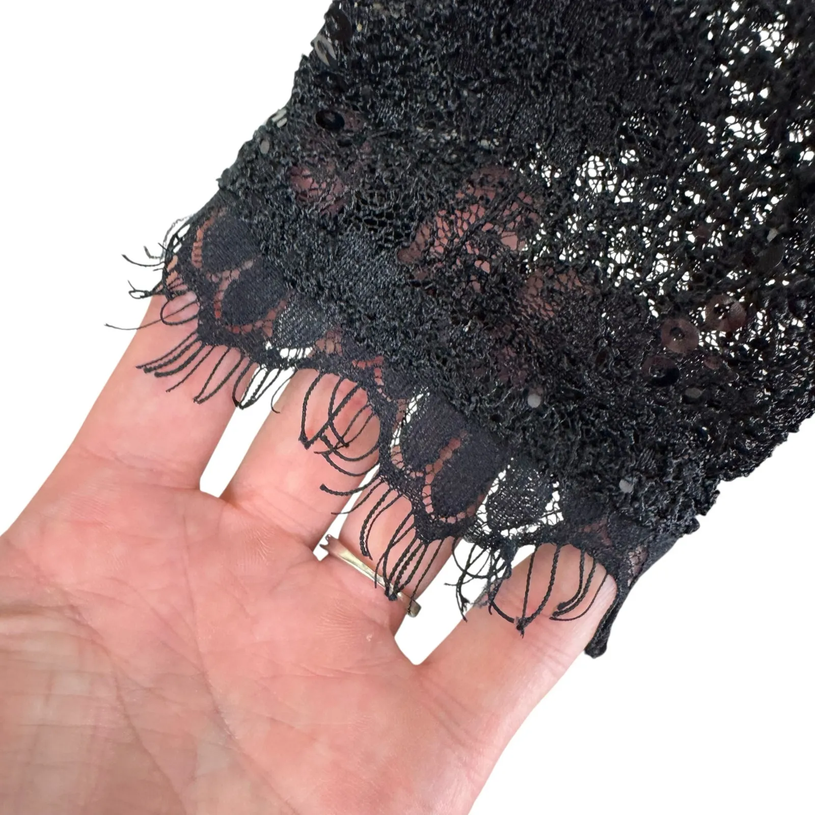 Onyx Nite Black Sequin Lace Long Sleeve Knee Length Lined Stretch Dress Size 14 - Image 5