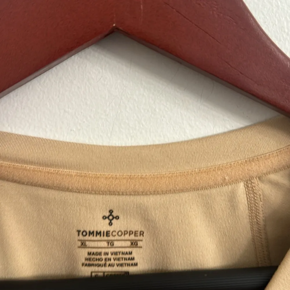 Tommie Copper Womens Short Sleeve V Neck Compression Shirt with Front Zipper L Tan Size XL - Image 3