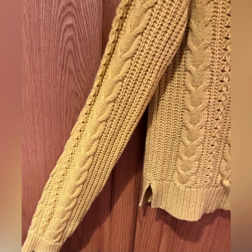 J.Crew Pom-Pom Cable Knit Mock Neck Lambs Wool Sweater Mustard Yellow Size Small - Image 7
