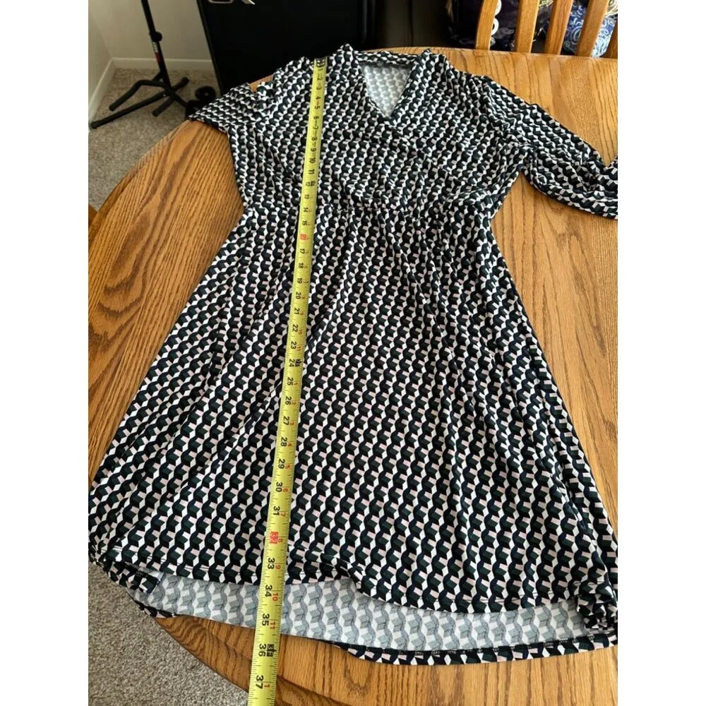 Adrianna Papell Faux Wrap Geometric Print V-Neck Long Sleeve Dress M Office Wear - Image 10