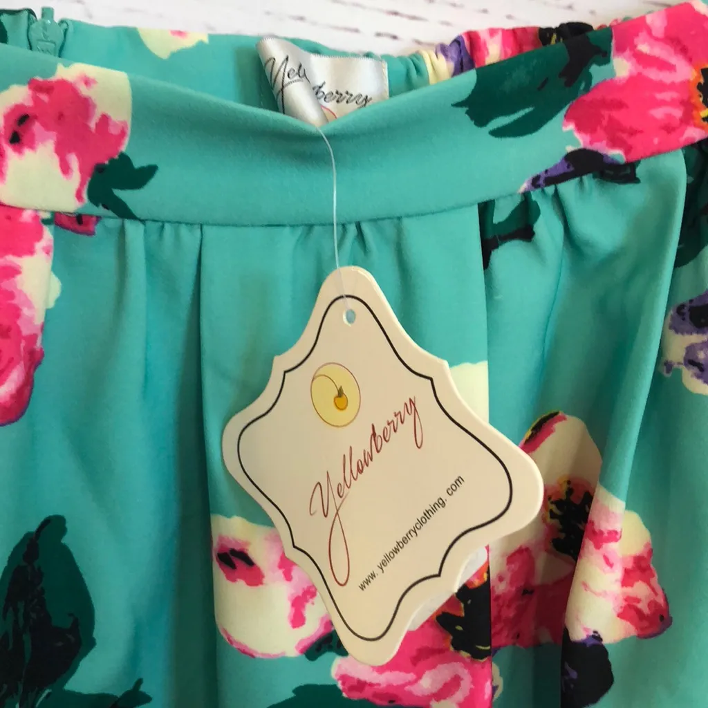 NWT Yellowberry‎ retro turquoise floral skirt Pink Size XL - Image 2