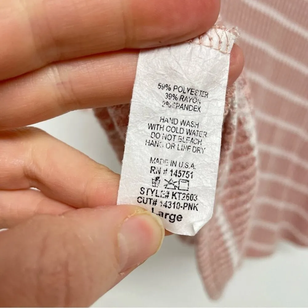 Fantastic Fawn Pink & White Striped Ruffled Sleeve Button Down Blouse Womens L - Image 7