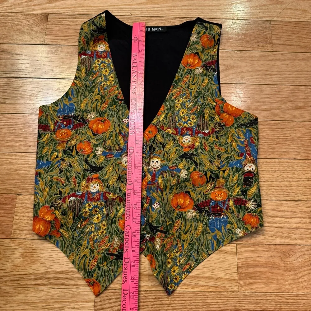 Vintage 111 Main Pumpkin Scarecrow Crow Corn Vest Women’s/ Men’s L/XL Button Up Black Size L - Image 6