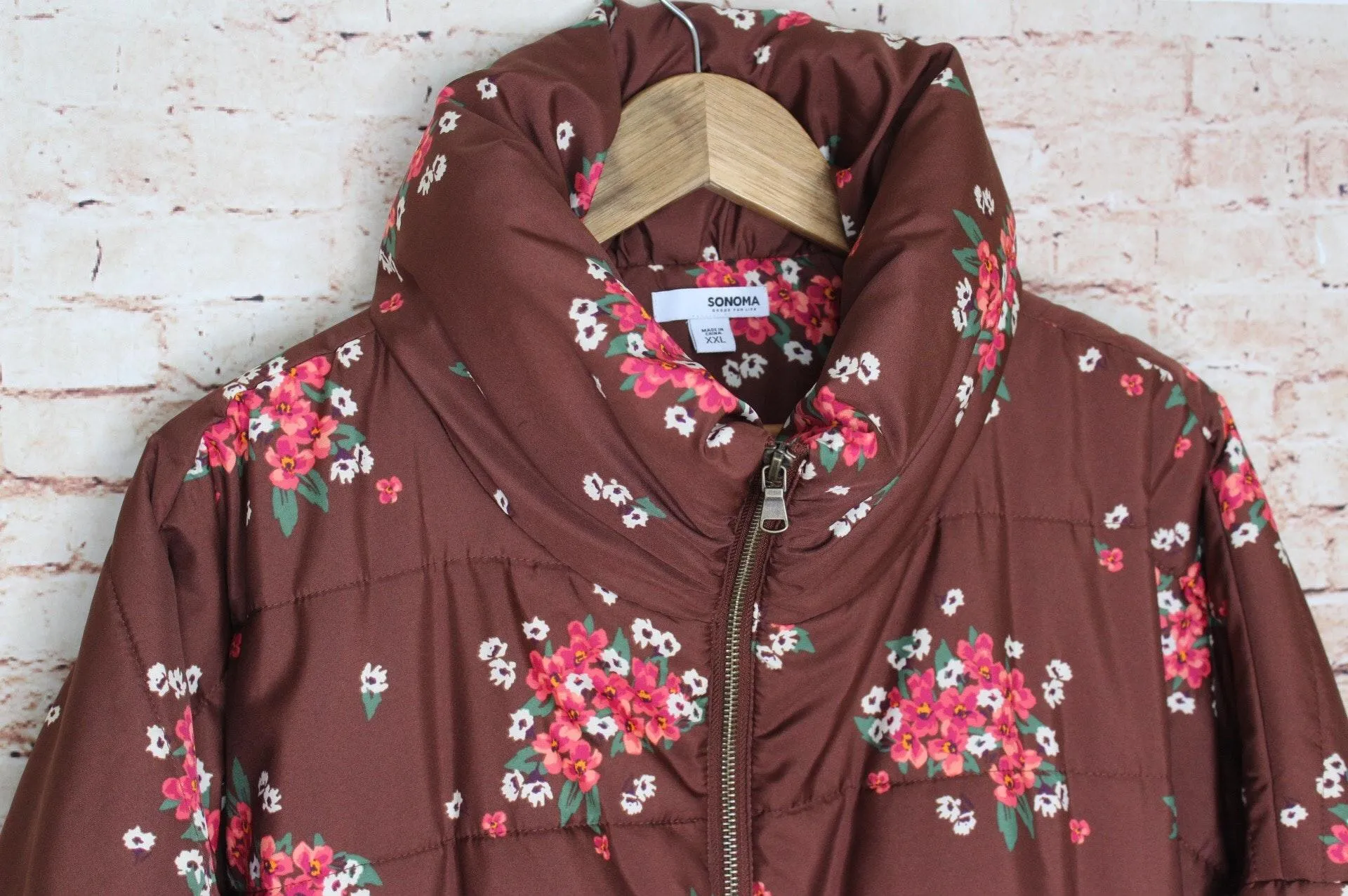 | Brown Floral Puffer Coat - Image 4