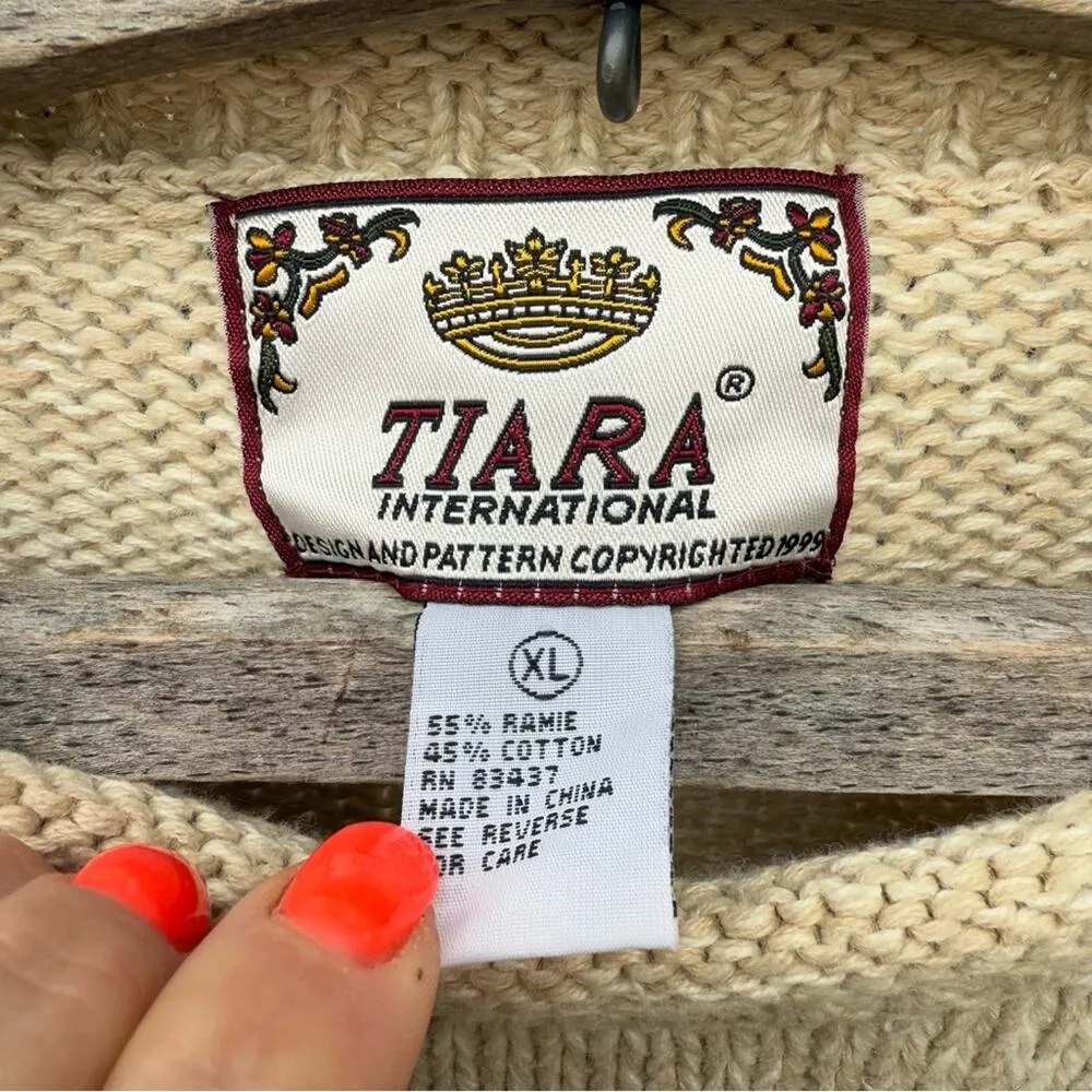 Vintage Tiara 1999 Knit Christmas tree ugly sweater rustic cottage cabin XL Green - Image 6