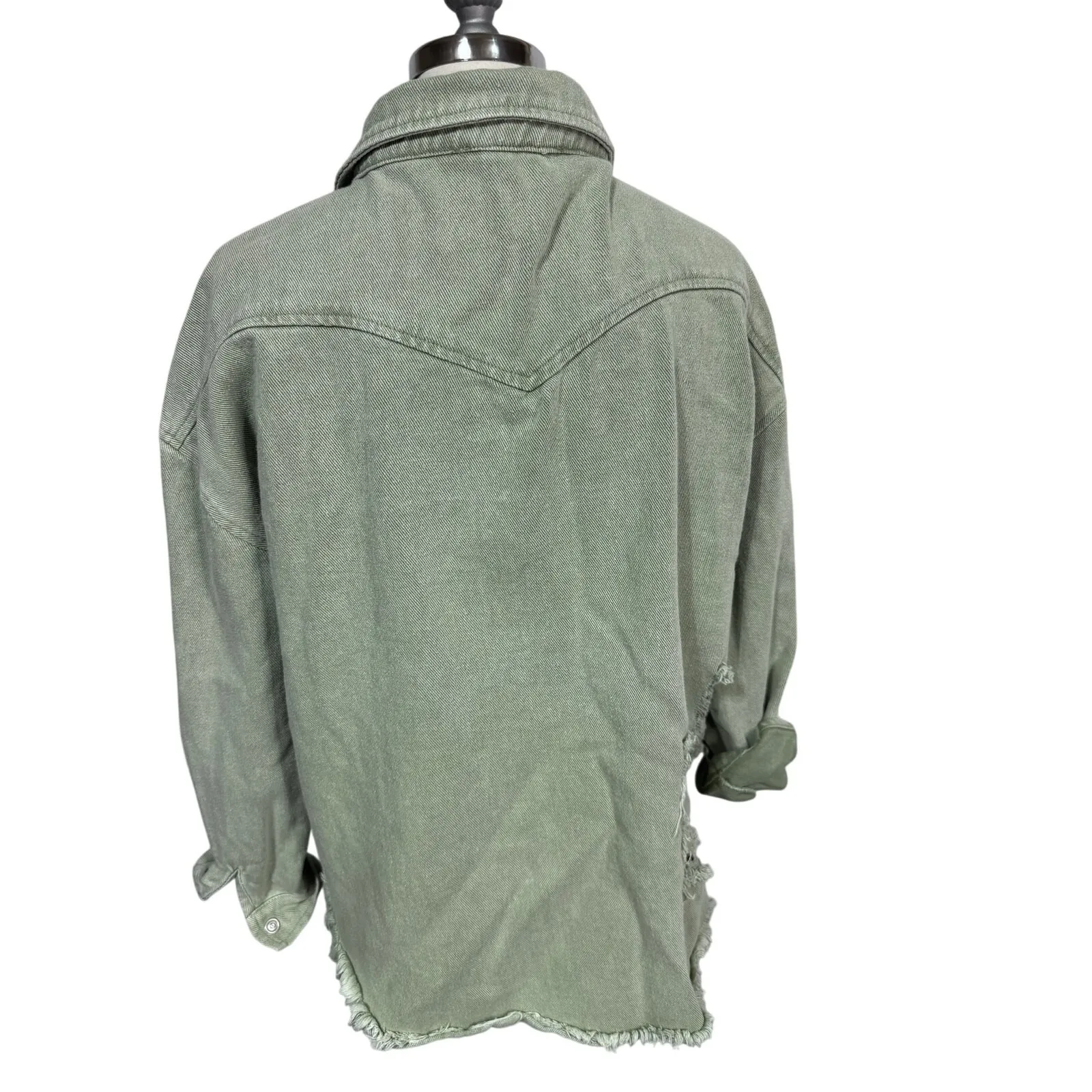 Blue B Collection Sage Green Distressed Denim Trucker Jean Jacket Size Medium - Image 6