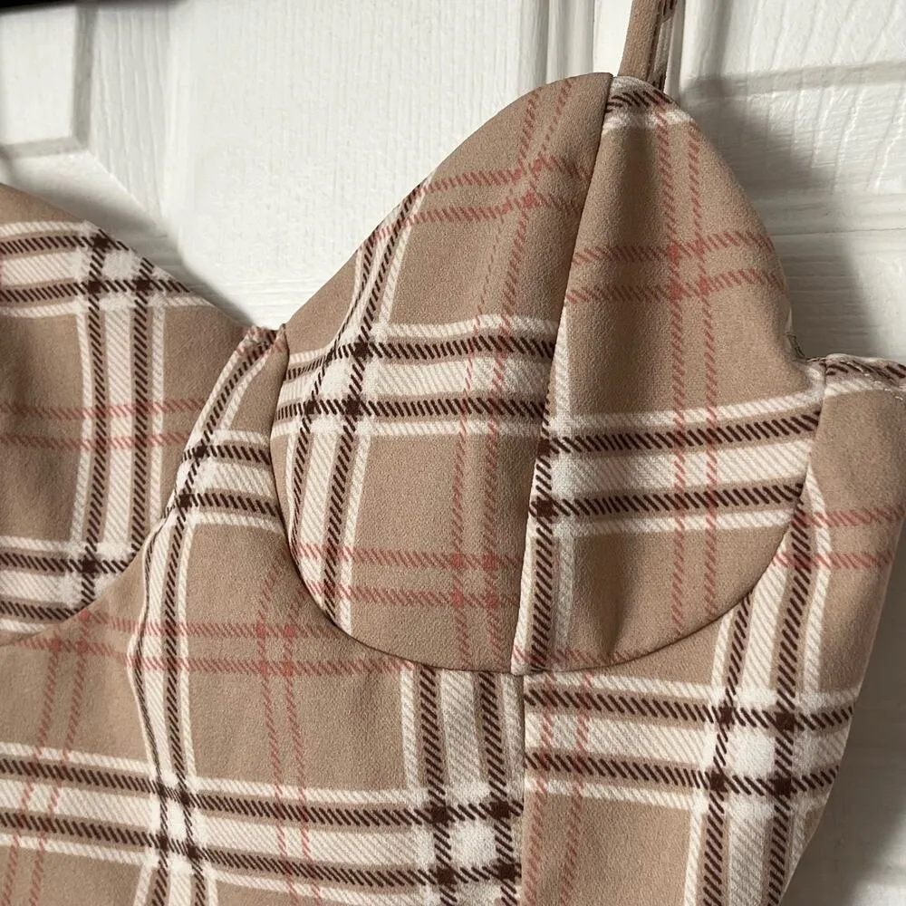 Timing Plaid Bustier Cropped Cami Top - Size M - Image 2