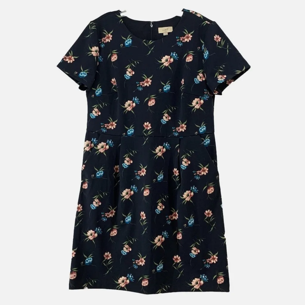 Ann Taylor LOFT outlet womens size 16 navy blue floral pocket midi dress NWT - Image 2
