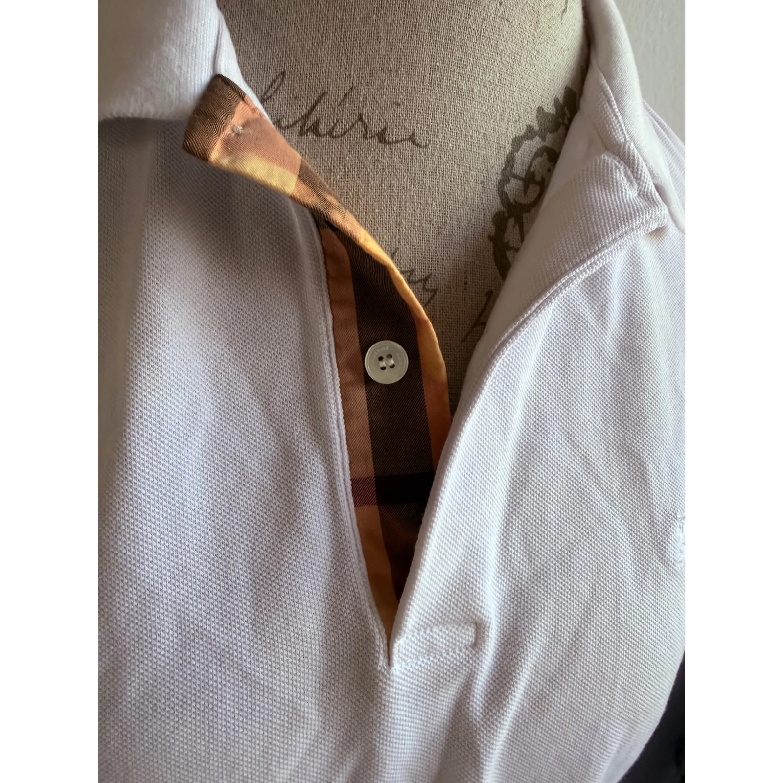 Burberry White Short Sleeve Polo Shirt Classic Nova Check Collar Women - Image 6