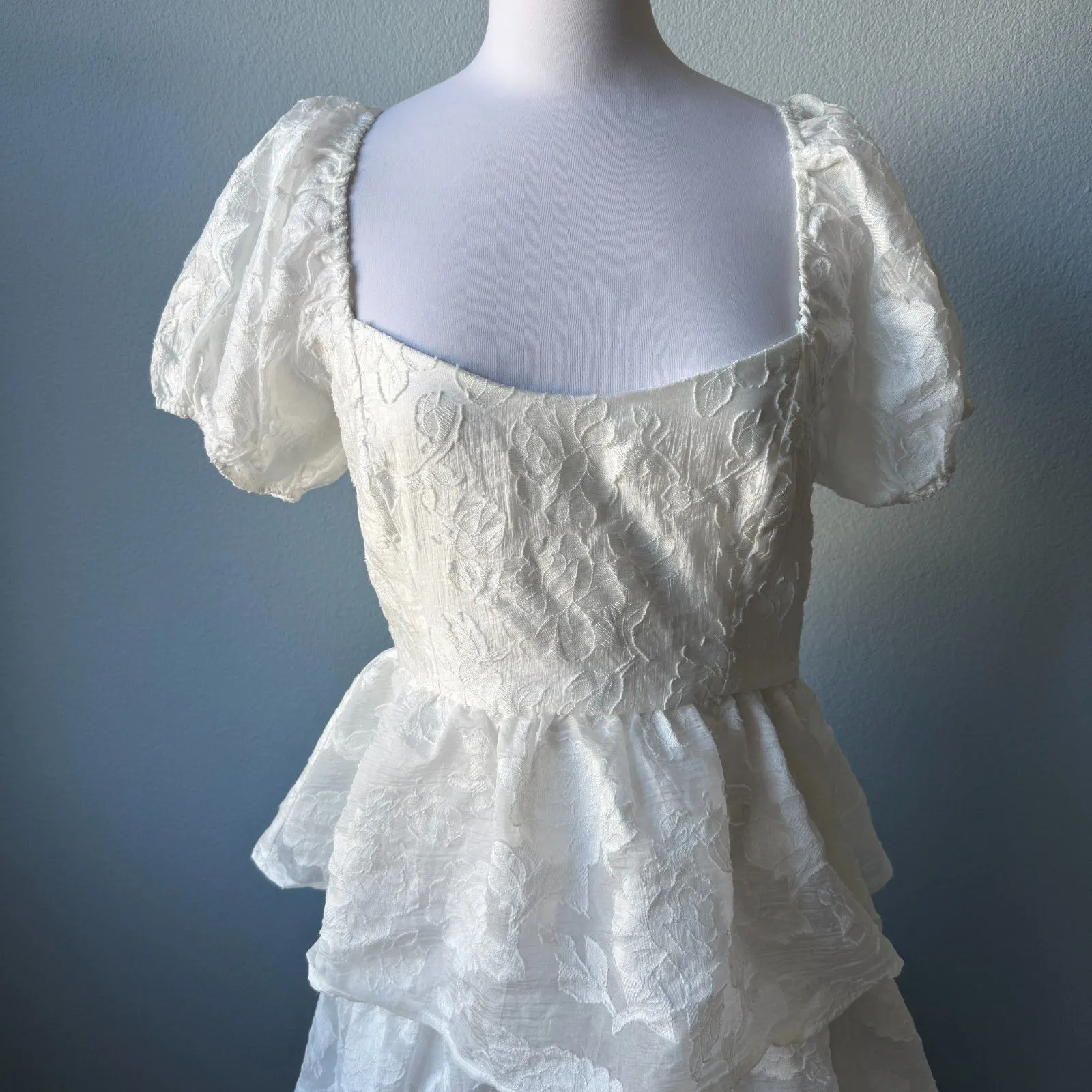 Lulus Mesmerizing Sweetheart Ivory Jacquard Puff Sleeve Midi Dress - Image 5