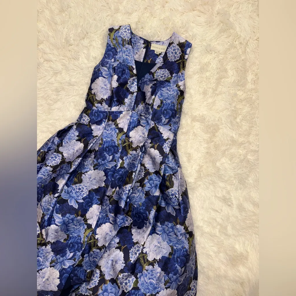 New Sachin & Babi Brooke Floral Blue  sleeveless Printed Mikado Gown Sz 8 - Image 6