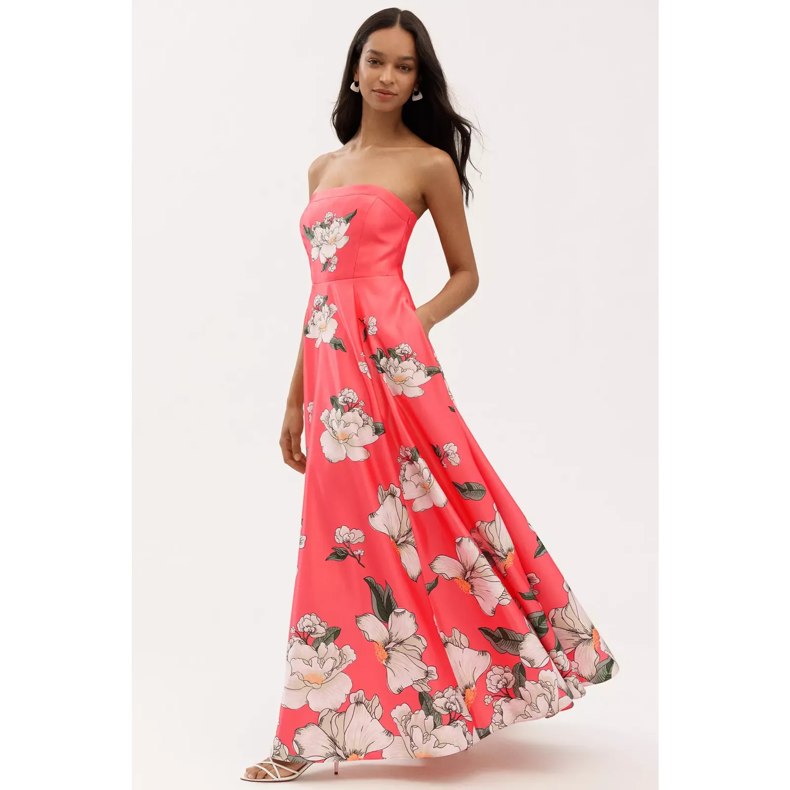 BHLDN Savannah Pink Floral Elegant Strapless Satin A Line Corset Dress NWOT 12 - Image 5