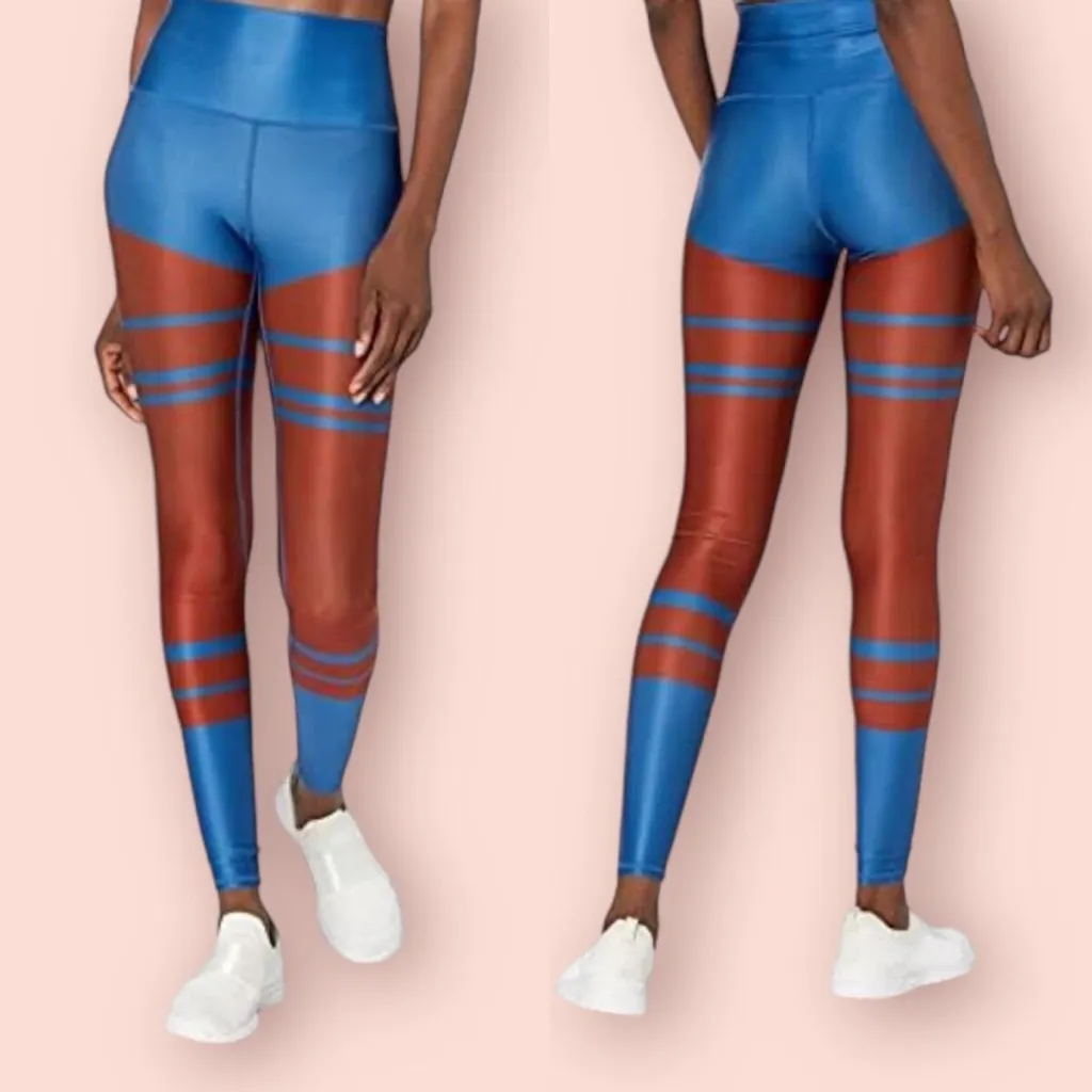 Alo Yoga High Rise Airlift Leggings Red Blue Chevron Polyester Spandex‎ Sz XS - Image 2