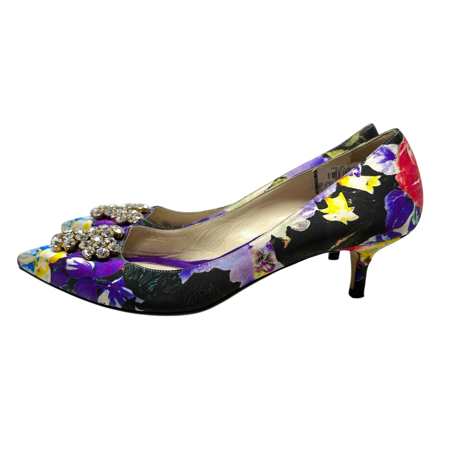Brian‎ Atwood Jael Kitten Heel Pumps Satin Floral Embellished Size 39 US 8 - Image 10