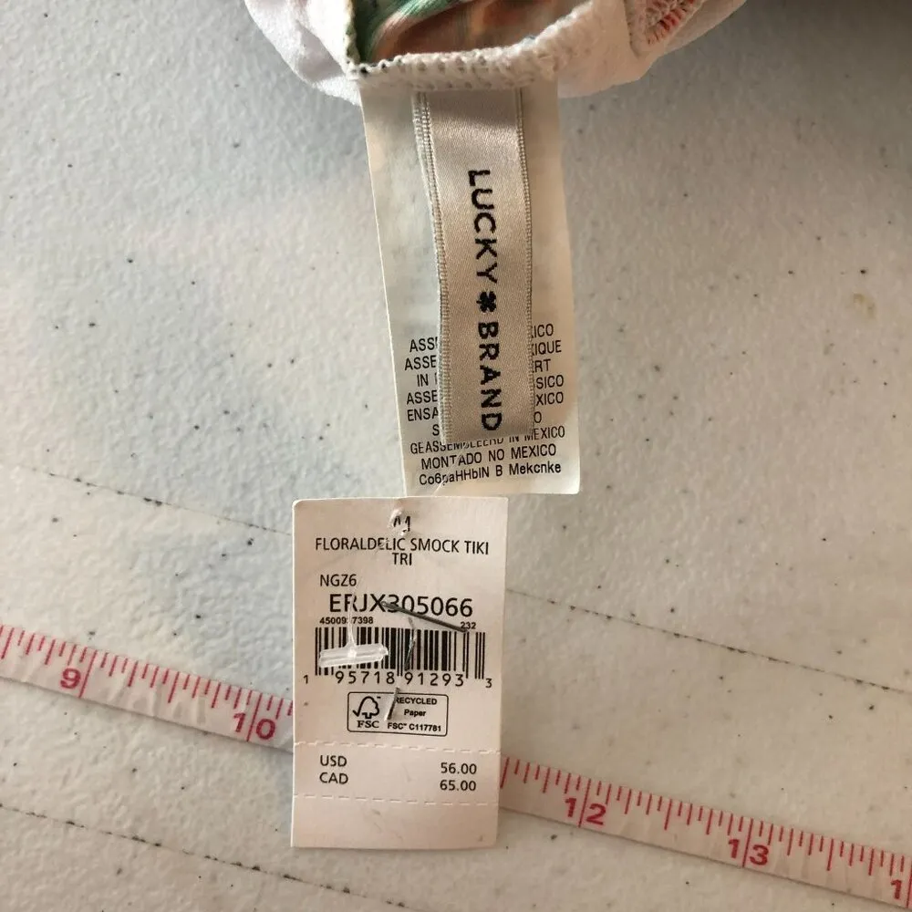 Lucky Brand Floraldelic Bikini Top Off Shoulder Removable Cups Floral Red Blue S - Image 3