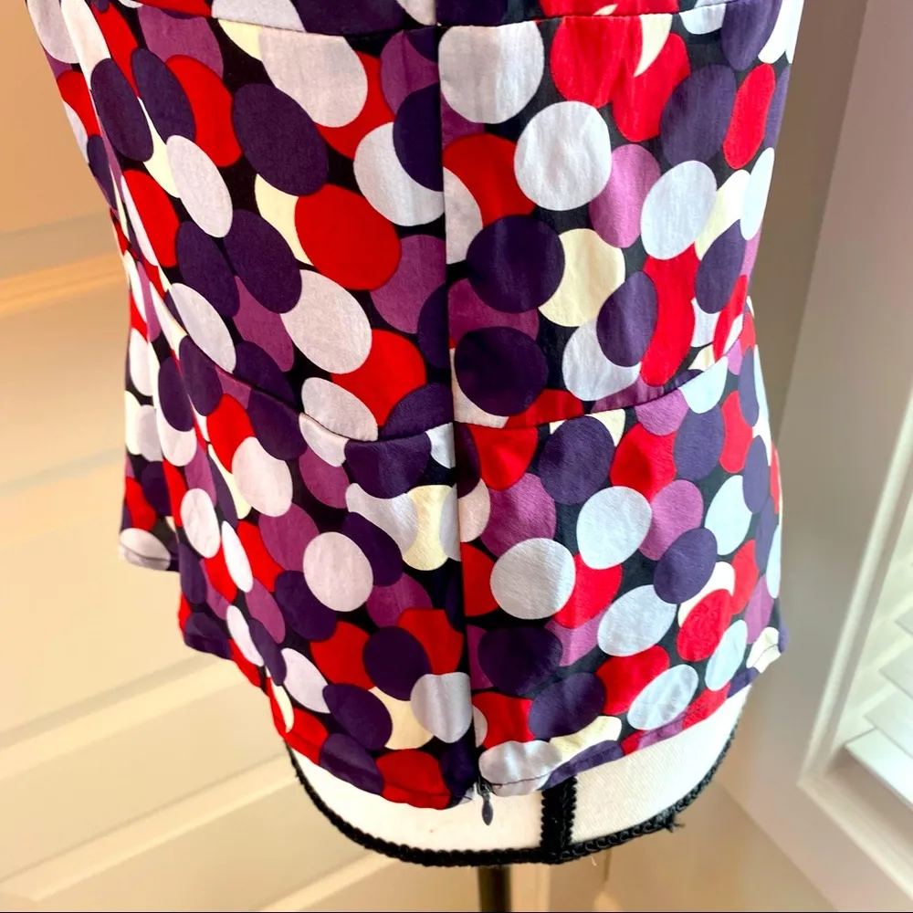 Kenneth Cole|| Multi color polka dot print silk blouse with lace trim/back slit - Image 5