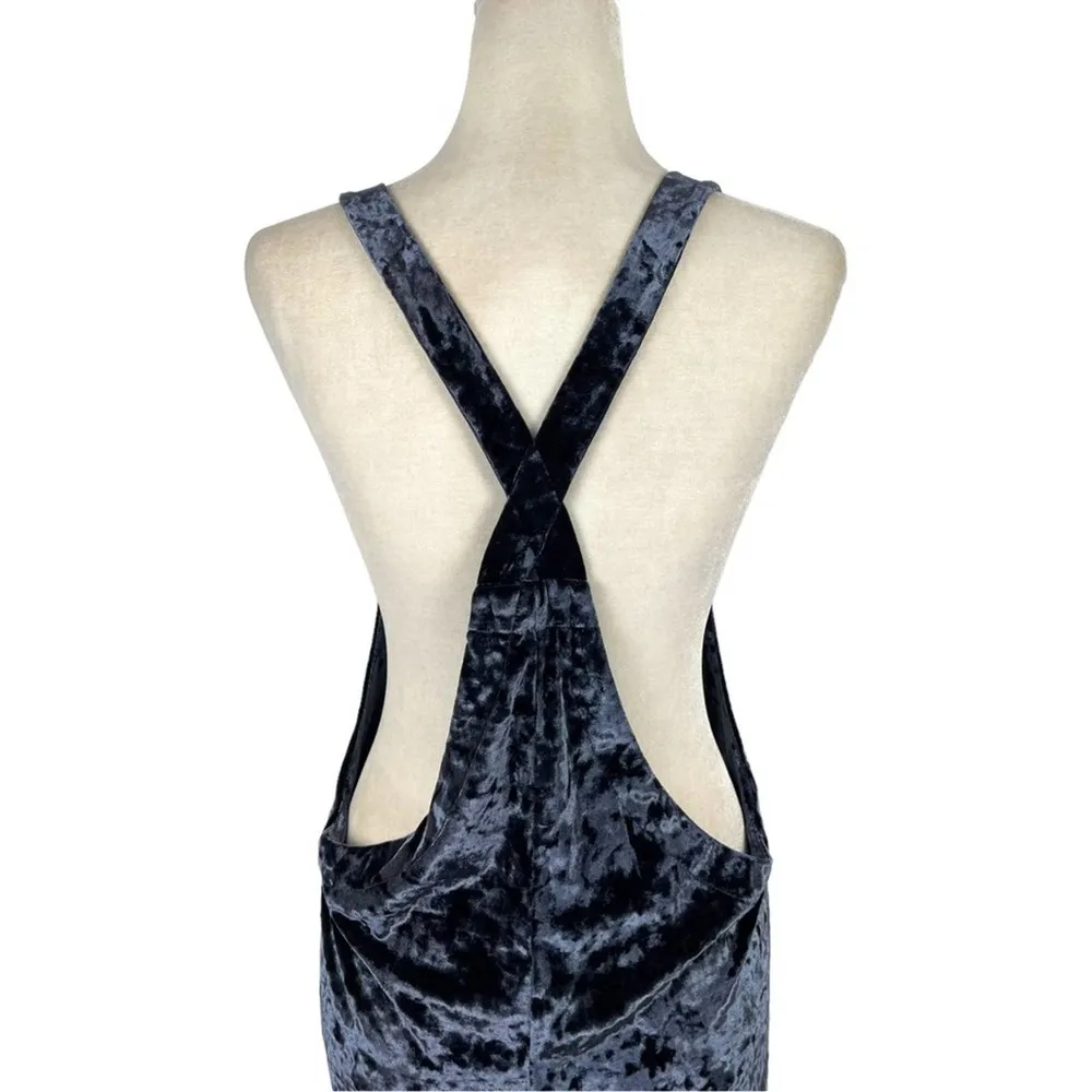 Urban Outfitters Tania Shapeless Velvet Square Neck Overall Jumpsuit Navy Medium - Image 6