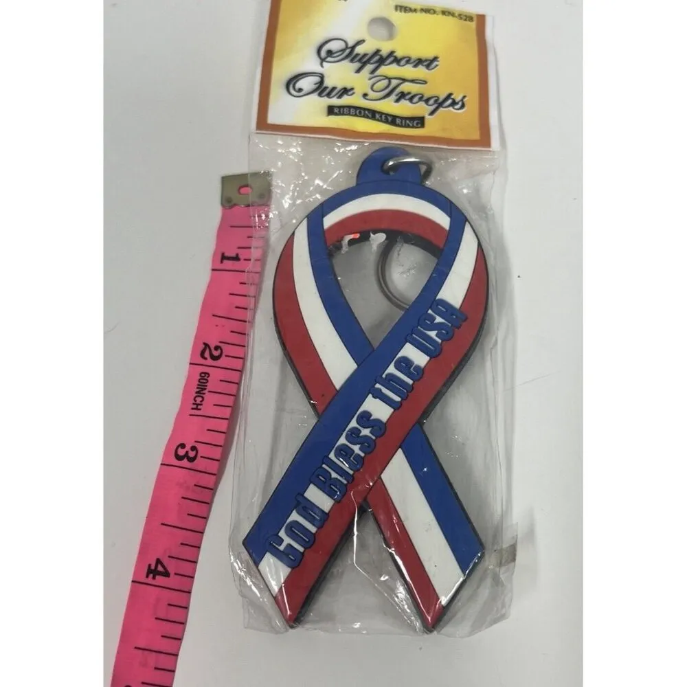 God Bless The USA Ribbon Keyring Key Ring Chain Stripes Red White Blue Patriotic - Image 3