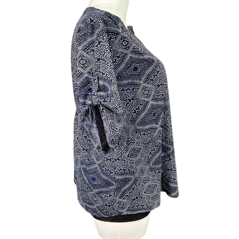 Times 2 Womens Blouse Top Maternity Lightweight Silky Pullover Blue White XL Size undefined - Image 3