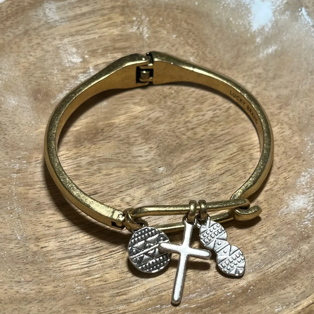 Lucky Brand Gold Hinged Turquoise Charm Bangle Bracelet - Image 9