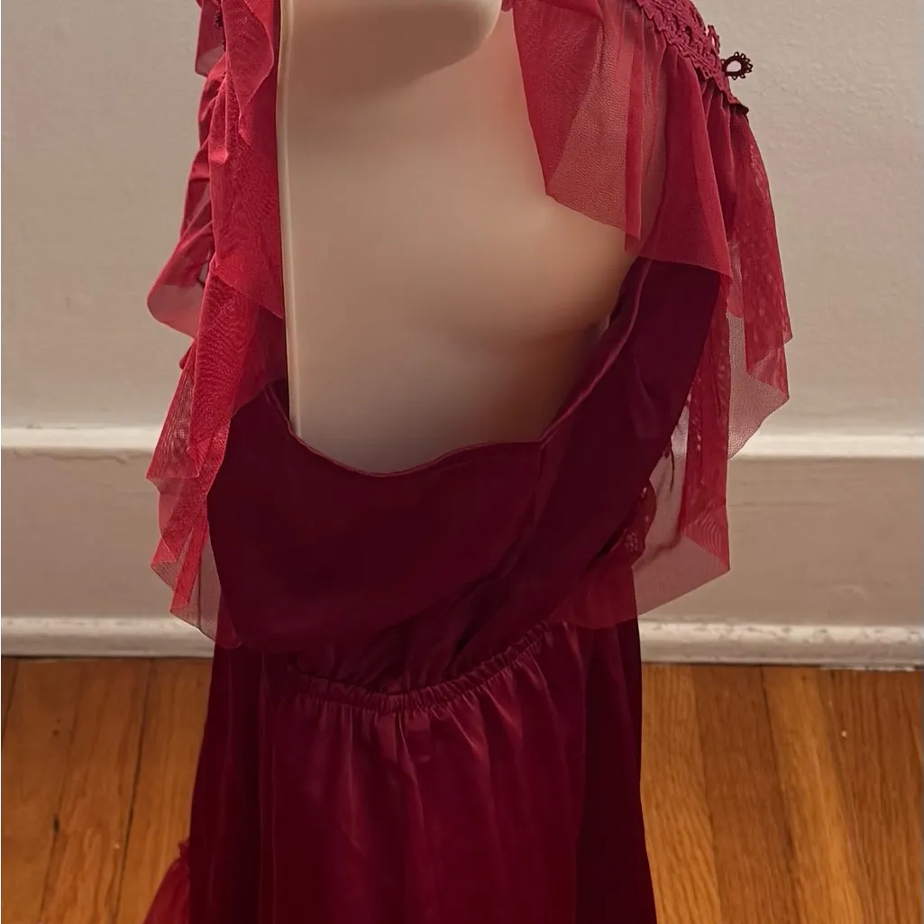 Red Burgundy Lace with bows adjustable waist V - Image 3