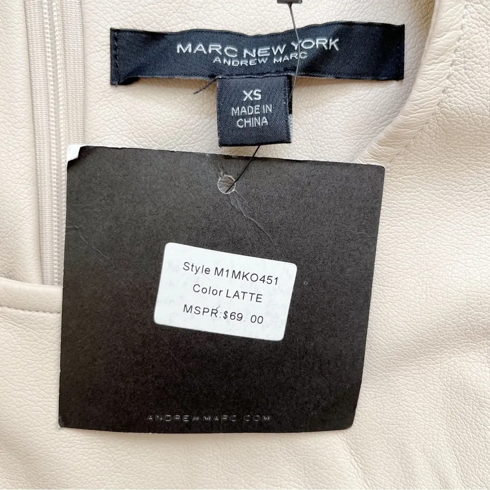 NWT‎ Marc New York Ruffle Trim Faux Leather Sleeveless Top in Latte Beige, Sz XS - Image 10