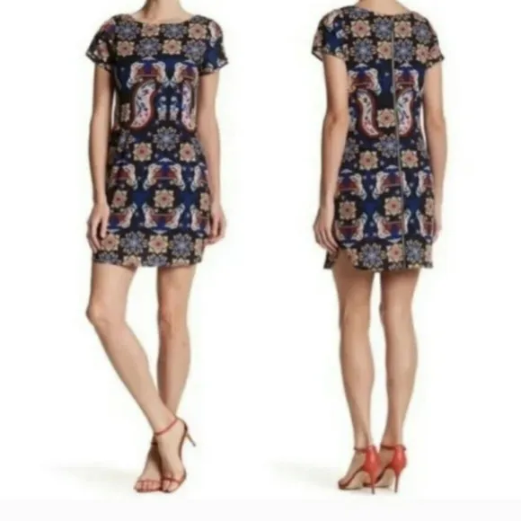 Yumi Kim Elana Shift Dress Mini Crewneck Black Paisley XS New - Image 2