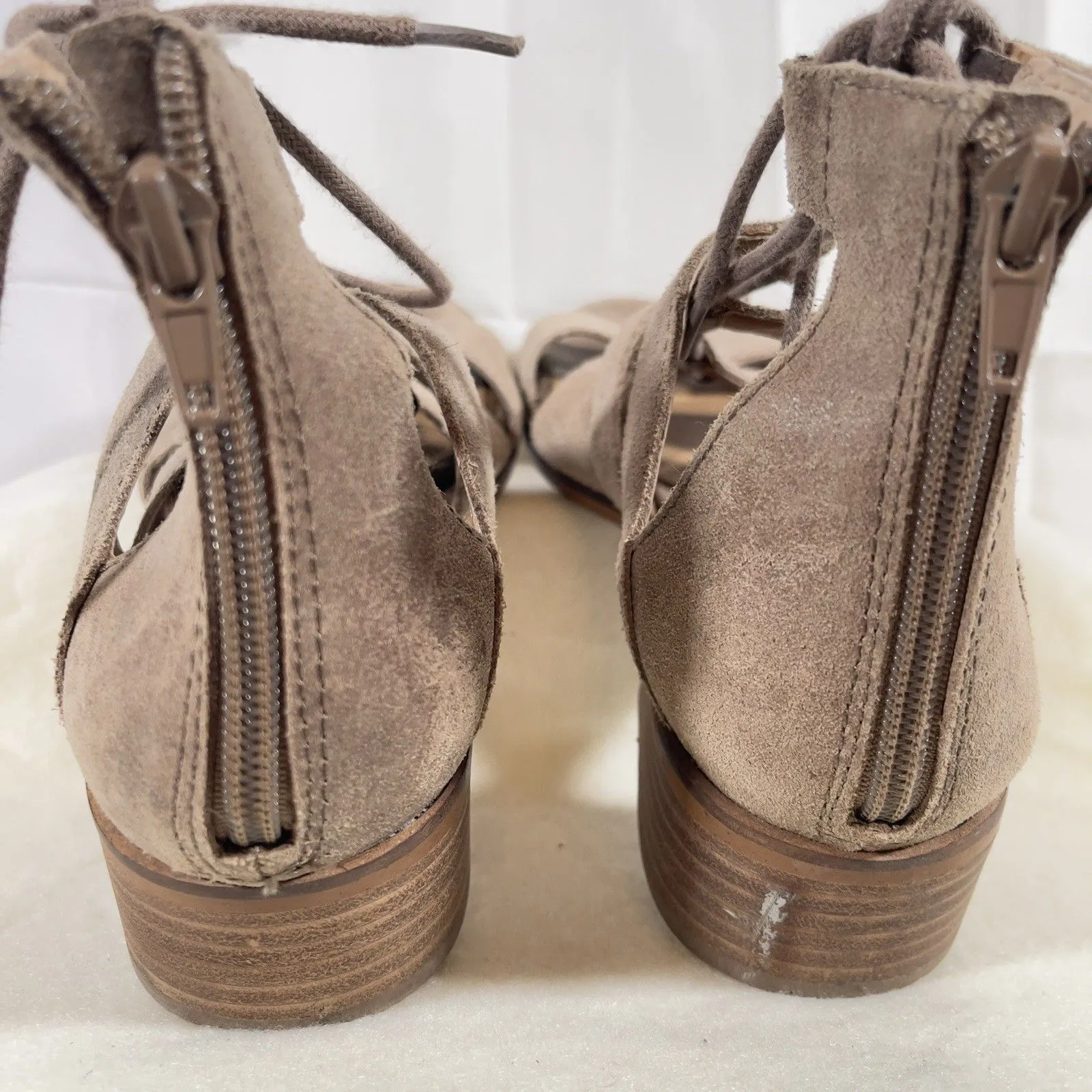 Lucky Brand Women's Tazu Brown Tan Lace Zip Gladiator Sandals 9 39 Suede Leather - Image 4