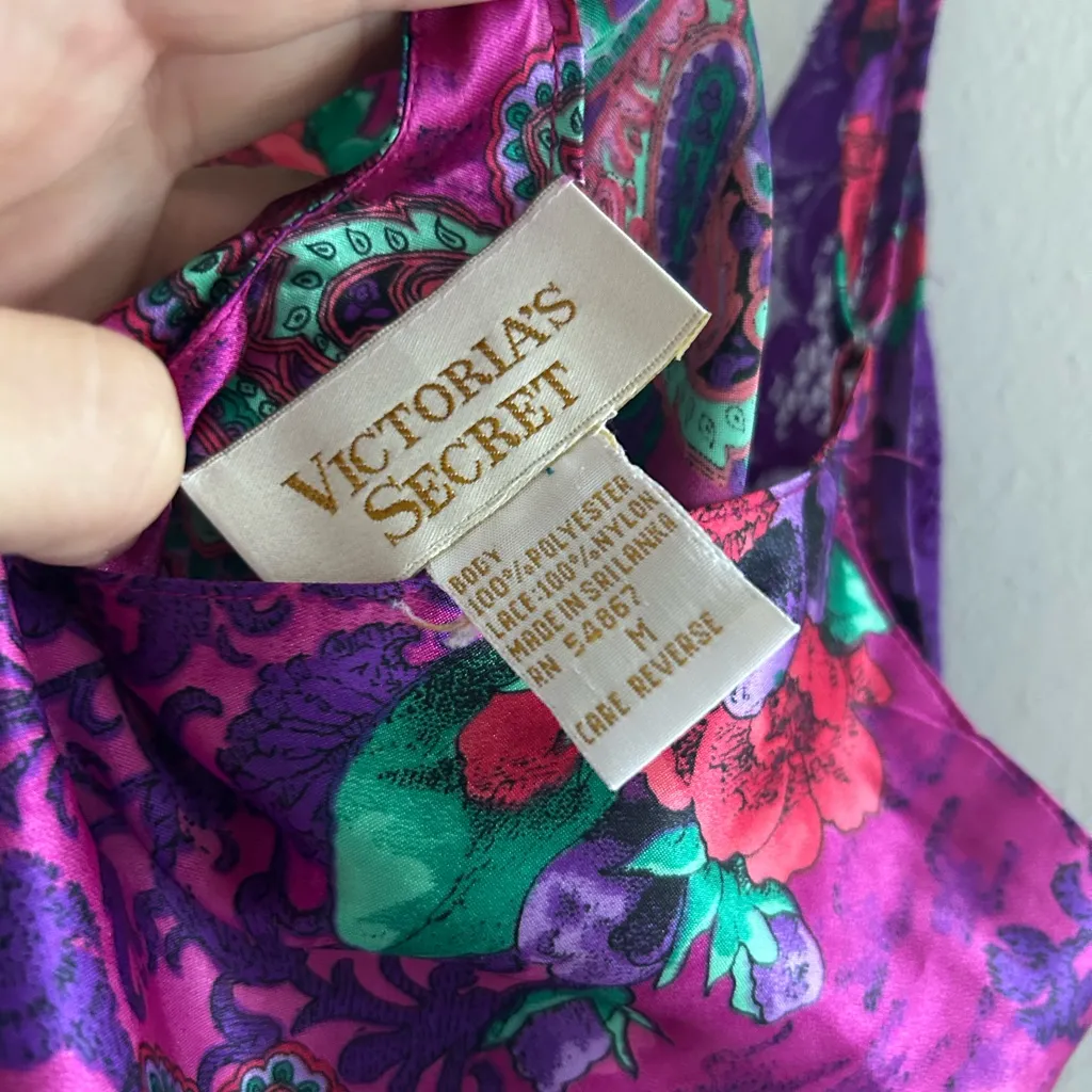 Vintage Victoria's Secret Purple and Green Floral Nightgown Mini - Image 3