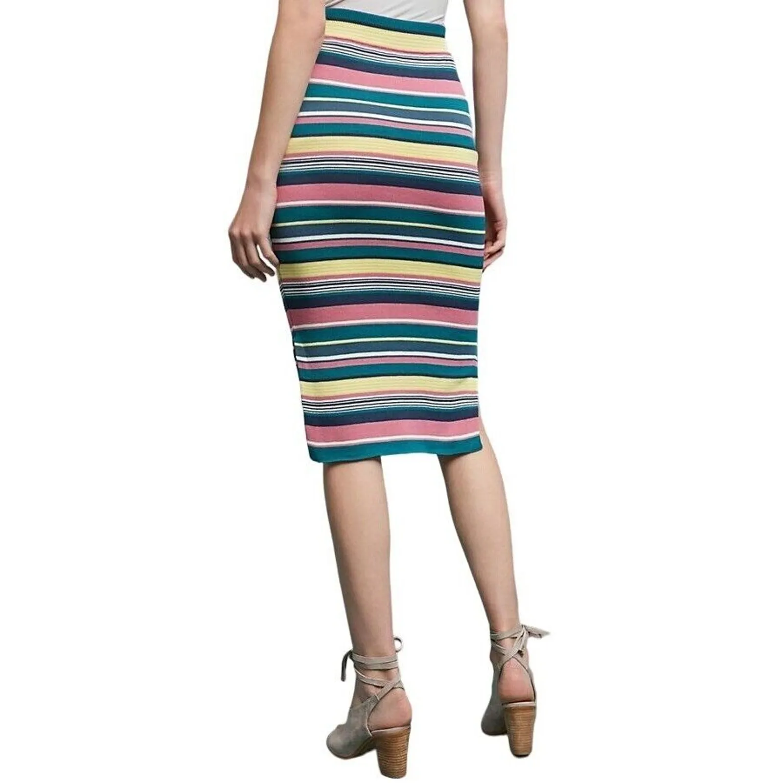Anthropologie Maeve Lana Skirt M Striped Stretch Knit Midi Pull On Retro Chic - Image 4