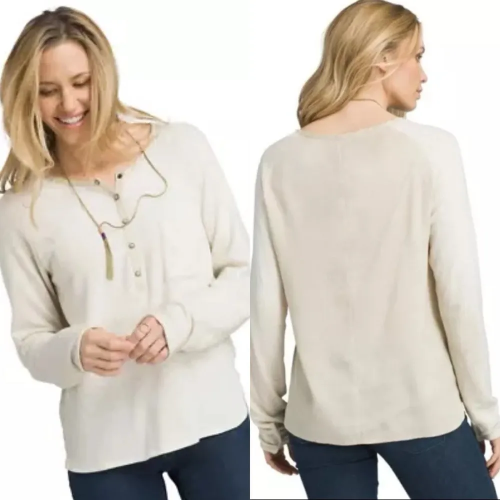 prAna Hensley Henley Top Womens Medium Beige Organic Cotton Blend Soft Casual - Image 2