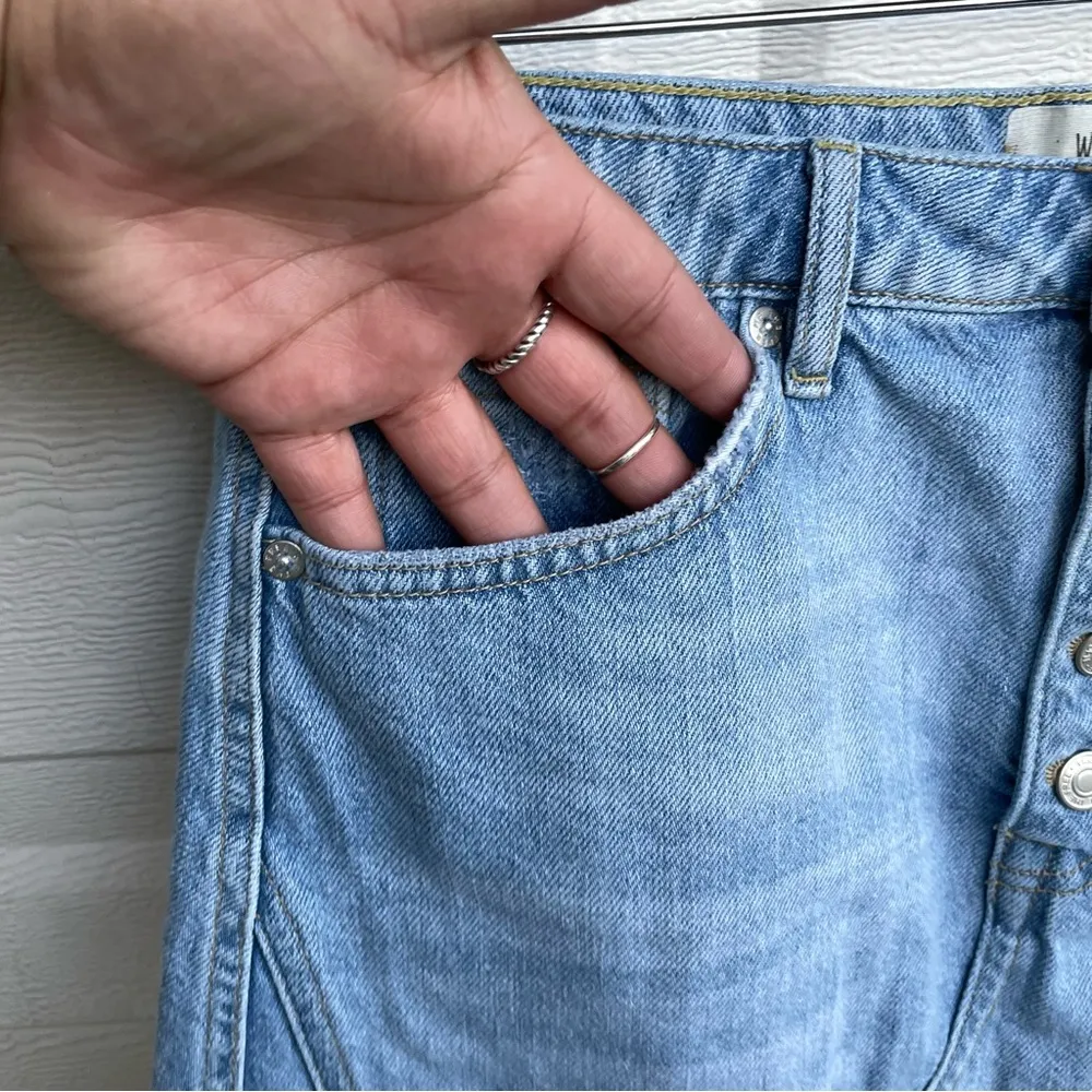 Free People We The Free Womens Skirt Blue Denim Button Fly Distressed Fray 29 - Image 6