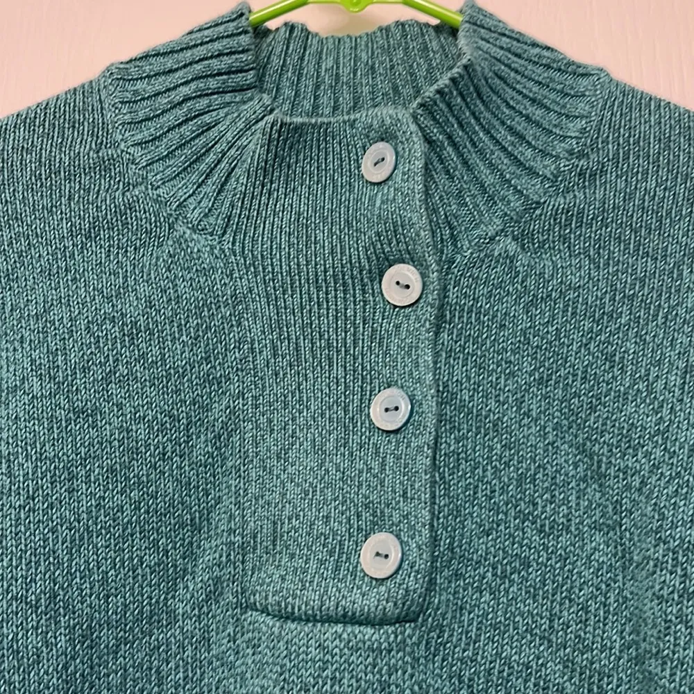 Vintage Woolrich Woolen Mills Teal Ribbed Knitted Henley Sweater Heavyweight XL - Image 5