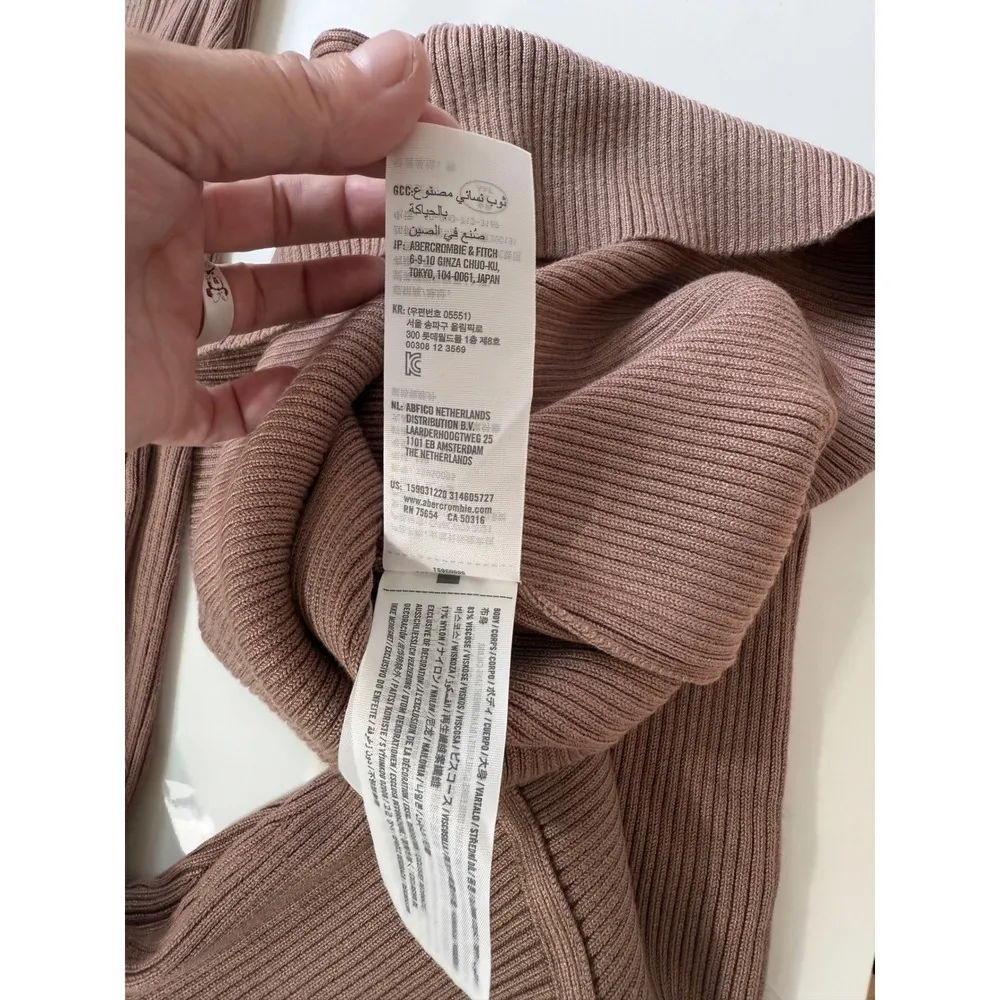 Abercrombie Fitch Ribbed Knit Long Sleeve Mini‎ Dress Taupe MP - Image 10