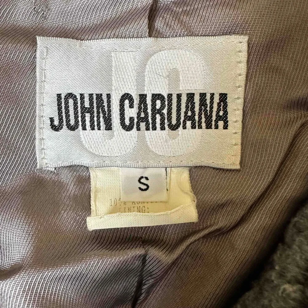 John Caruana Grey Button Up Collared Sherpa Coat Size Small - Image 4