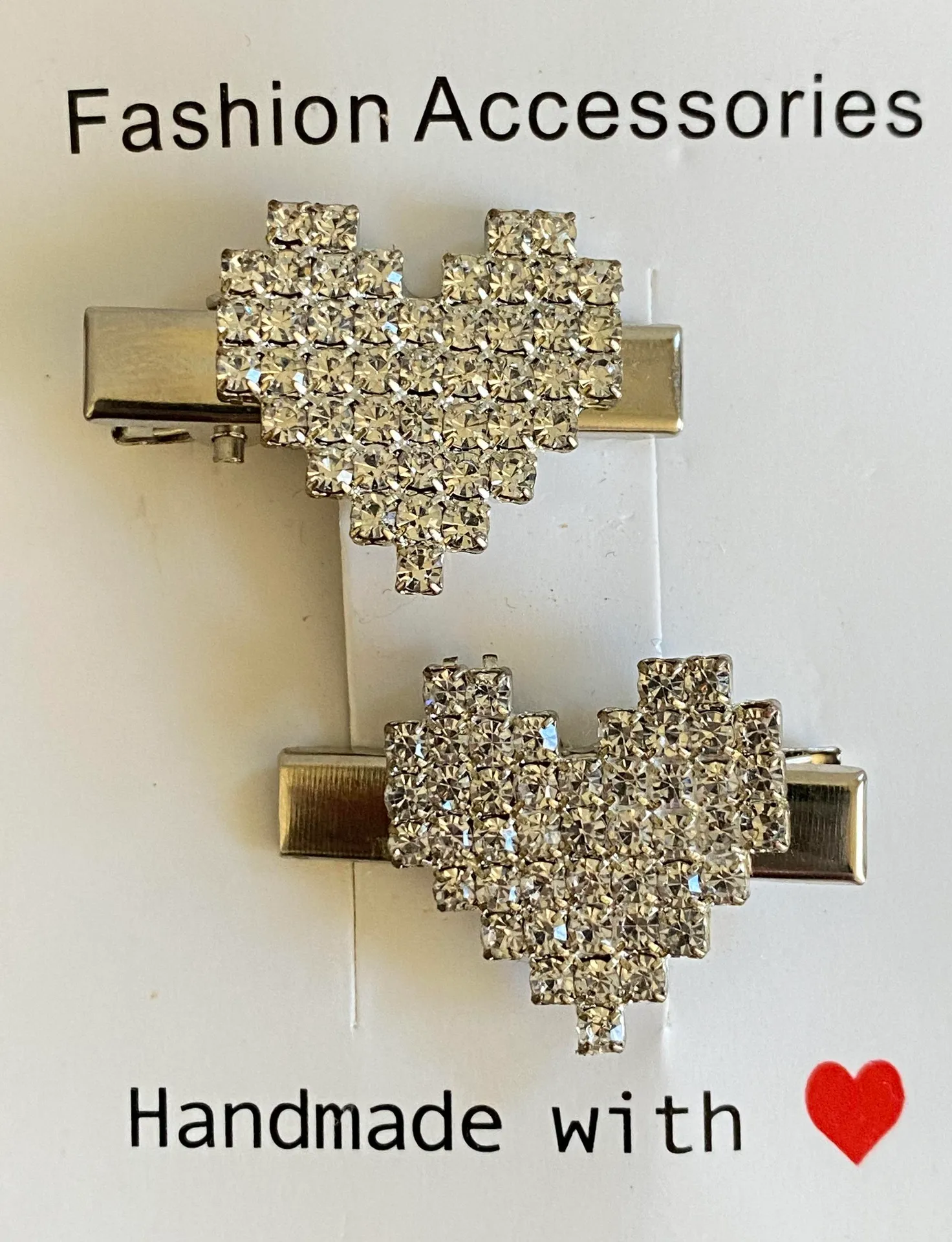 New Rhinestone Hear Hair Clips Set Silver - Image 5