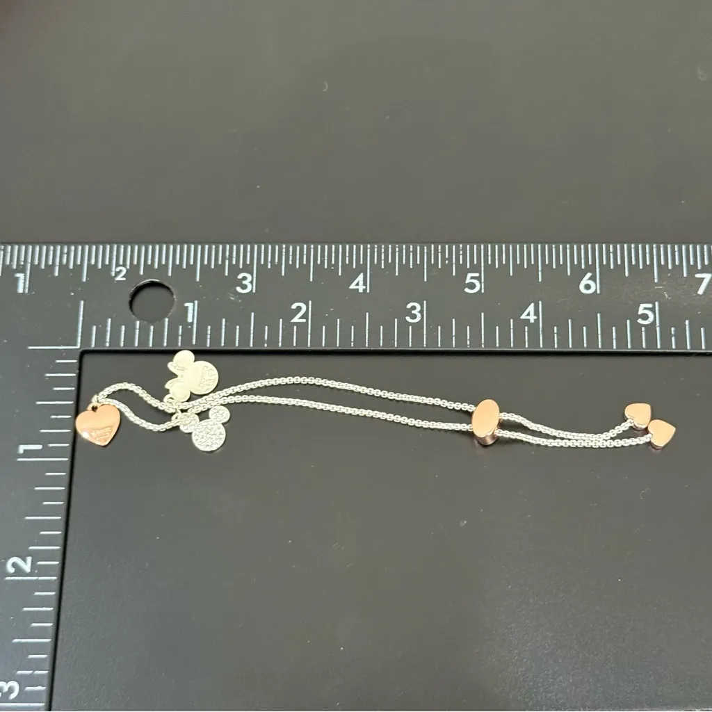 DISNEY Unwritten Crystal Mickey & Minnie Mouse Rose-gold plated Hearts Bracelet - Image 8