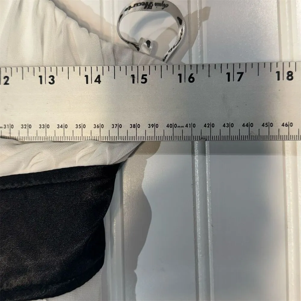 Sequin Hearts White Chiffon Ruffle Mini Dress Black Waist Bow 16 Formal Goth Y2K - Image 3