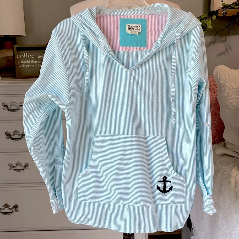 Beachy Nautical Cotton Striped Pullover Hoodie - Image 9