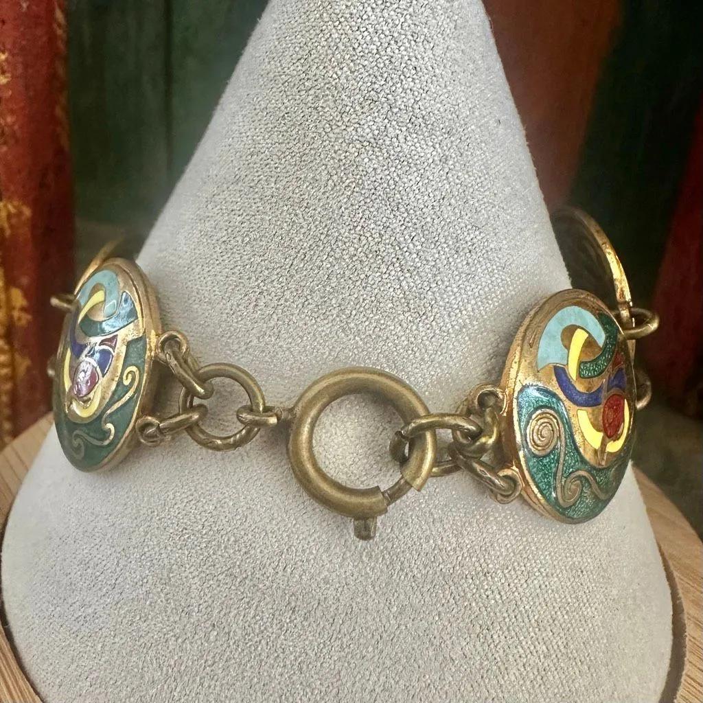 Vintage Cloisonné Enamel Link Bracelet - Image 3