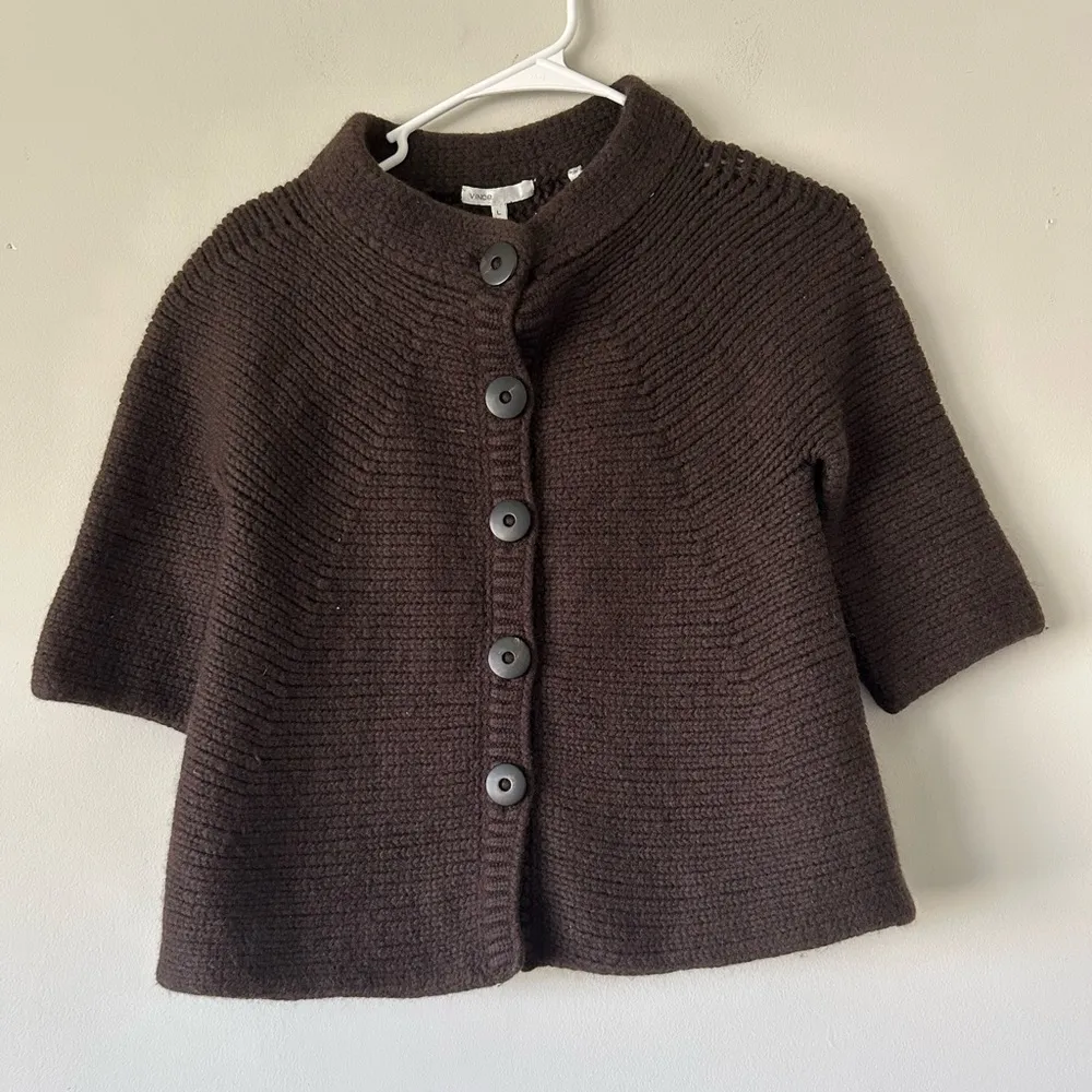 Vince Wool Brown 3/4 Quarter Sleeve Cardigan Sweater Size Large - Image 10