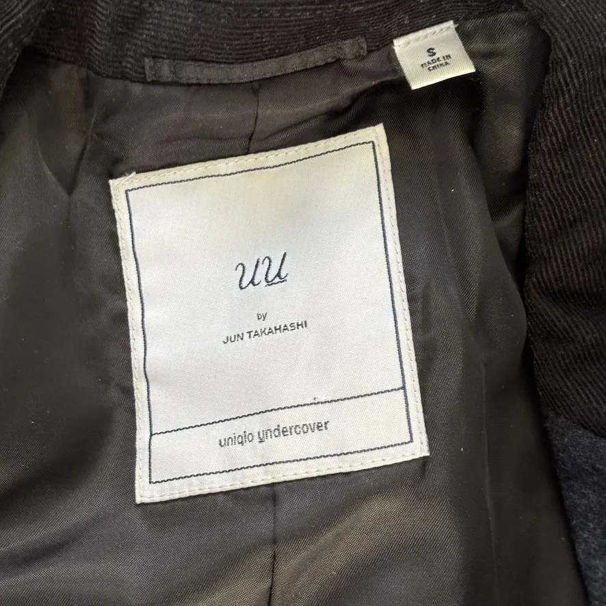 Uniqlo X Undercover by Jun Takahashi Single Breasted Long‎ Wool Coat Sz S Black Gray - Image 9