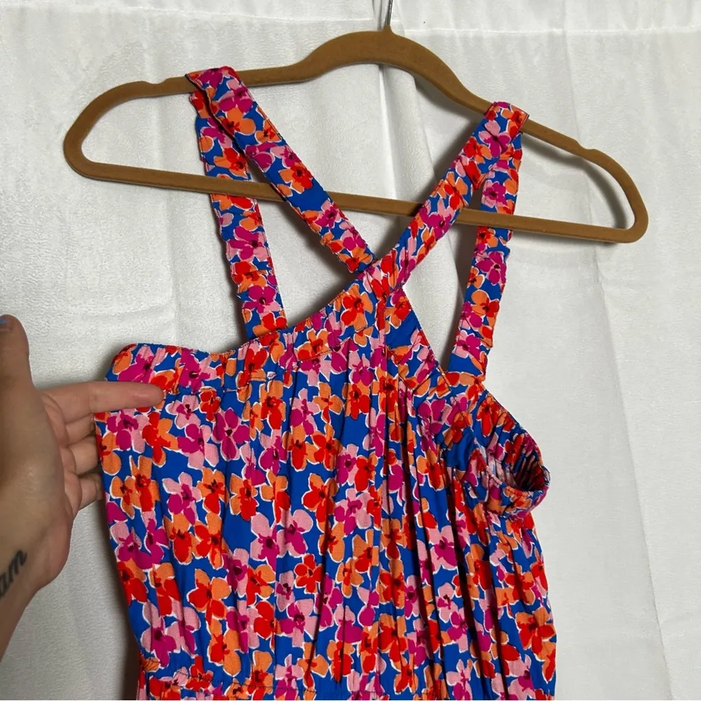 Skies Are Blue Floral Print Crossed Neck Full Length Long maxi Dress Size Small - Image 5