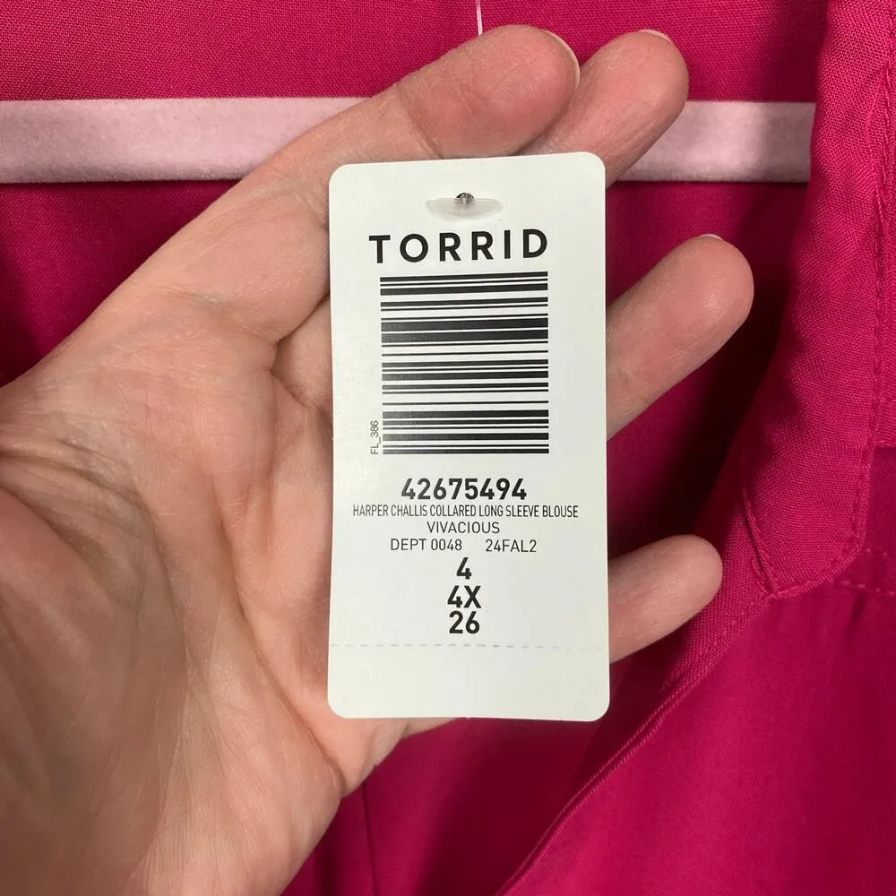 Torrid Vivacious Pink Harper Challis Collared Long Sleeve Blouse Sz.4 NWT - Image 8