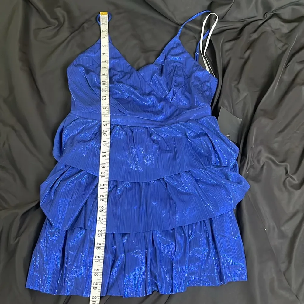 NWT Lulu's Metallic Royal Blue Dress with Ruffled Layers Size M - Image 8