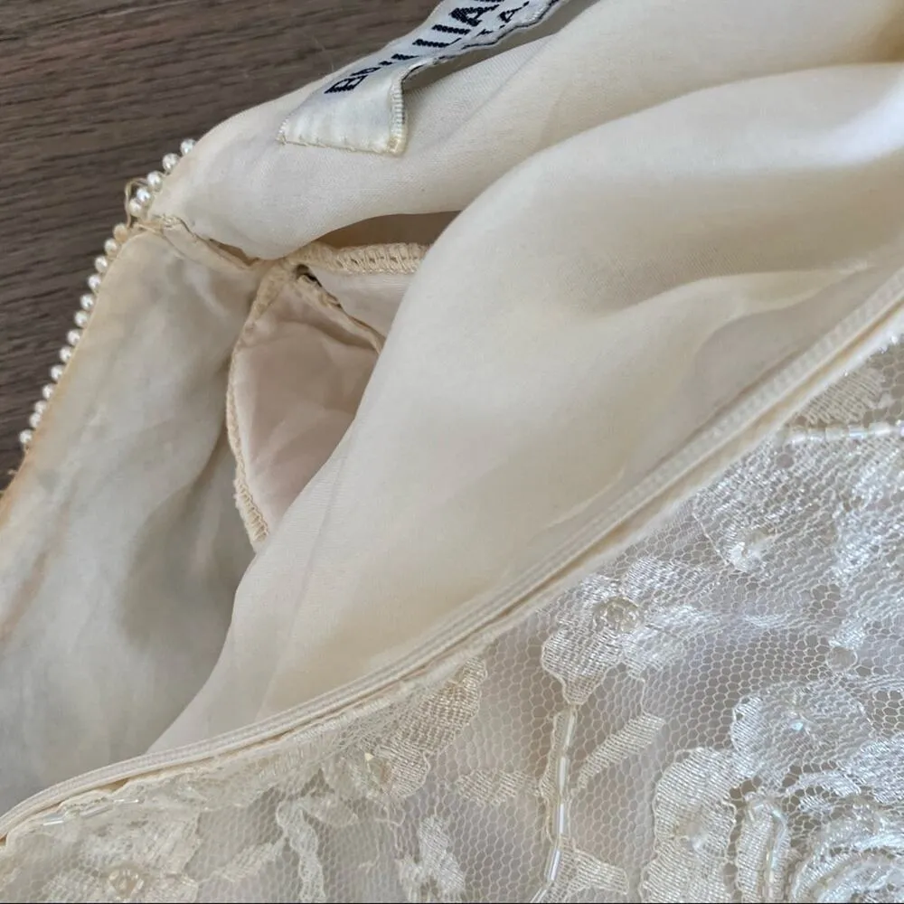 Brilliante By J.A. Vintage Pearl sequin Ivory Cream Lace Party Dress Large - Image 10