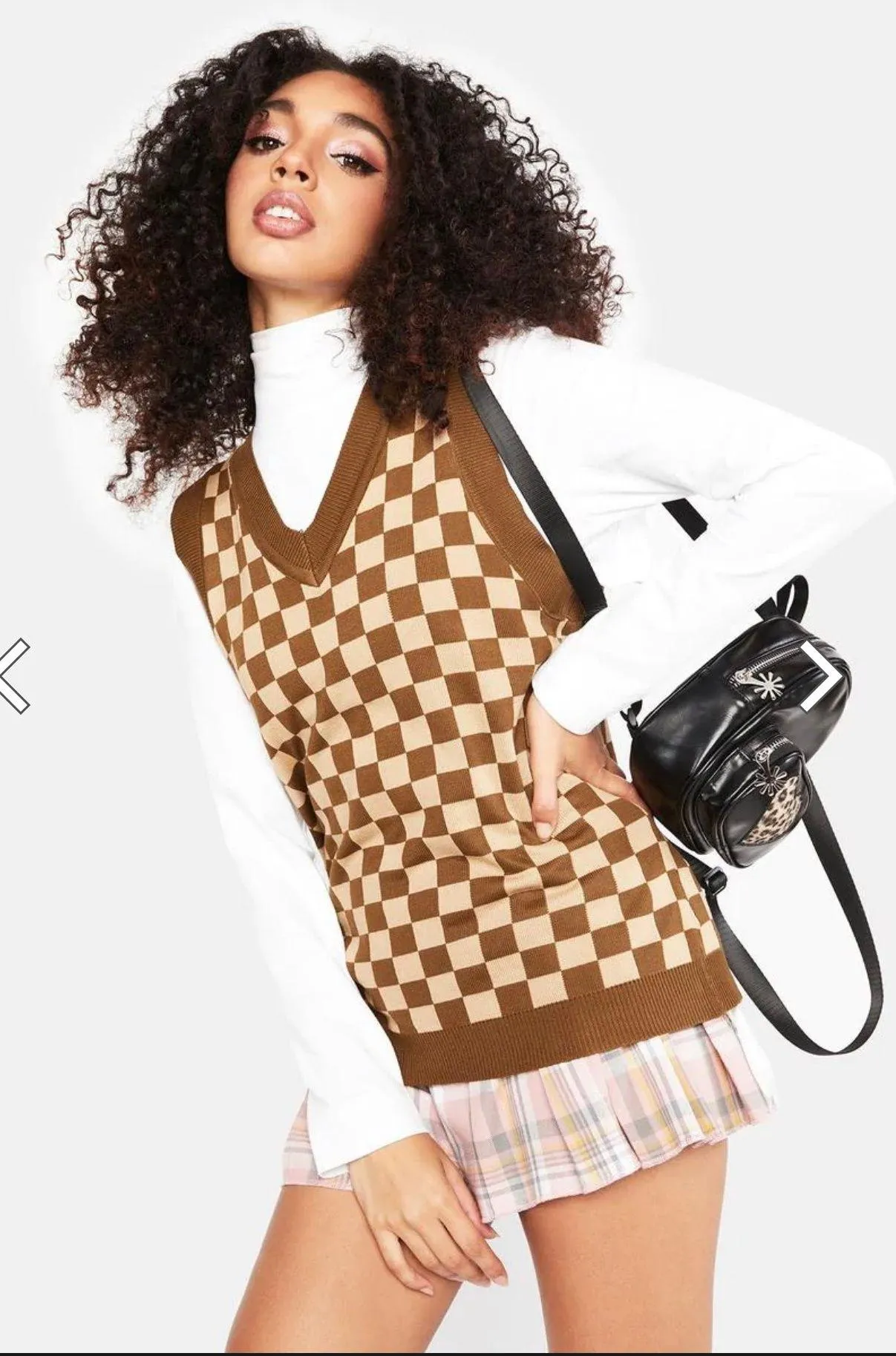 Dolls Kill Knitted Oversized Checkered Sweater Vest - Image 3