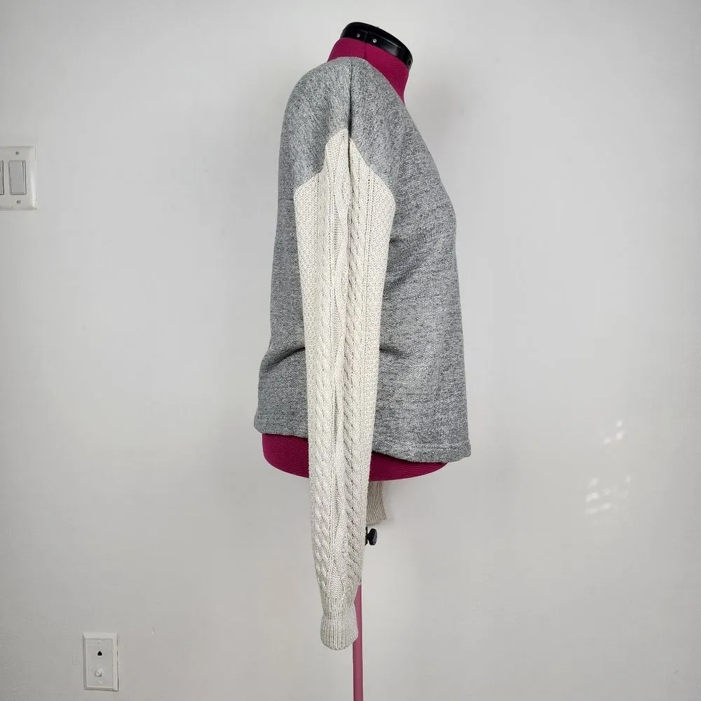 Cabi Fusion Sweatshirt Sweater V-Neck Cable Knit Sleeves Gray Off White M - Image 7