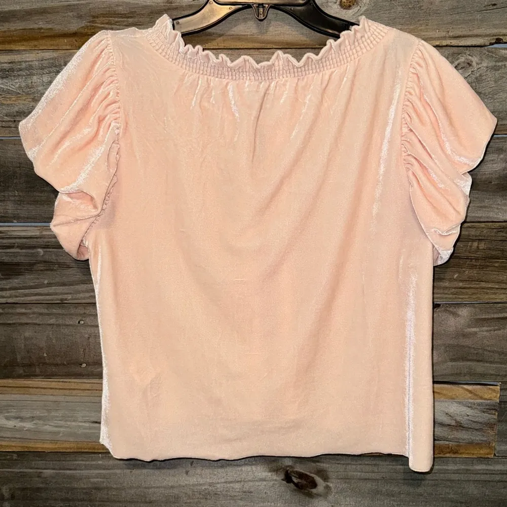 Free people -Super cute blush peachy pink velour top Xs - Image 4